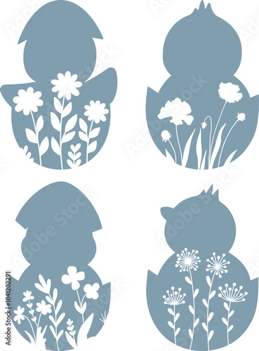 Floral Easter Chick Hatched Egg SVG, Laser Cut Files Glowforge Silhouette Cricut, Cute Baby Nursery Cottage core Wildflower Farmhouse 3D