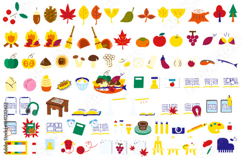 Colorful autumn seasonal icon illustration set