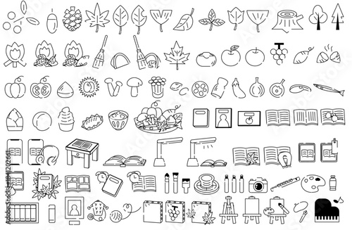 Autumn seasonal line art illustration icon set