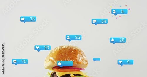 Frame one showing bun edge burger rising while blue bubbles growing counters rising showing buzz