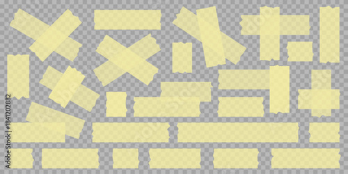 Collection of yellow transparent adhesive tape, washi, mini tape vector stickers illustration