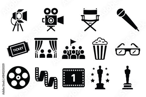 Collection of black and white cinema and film icons