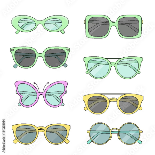 Collection of Fashionable Eyewear and Sunglasses in Various Styles and Colors