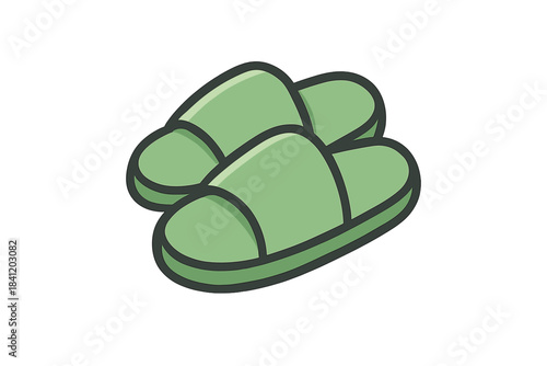Soft green slippers on a white background used for comfort at home or during relaxation