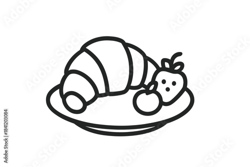 Fresh croissant with strawberry and cherry on a simple plate ready for breakfast or snack time in a kitchen setting