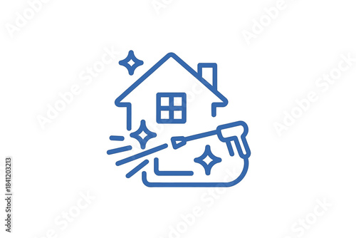 Cleaning a house using a pressure washer for home maintenance and upkeep during a sunny afternoon