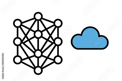 Network diagram showing connections next to a cloud icon used for data storage and sharing