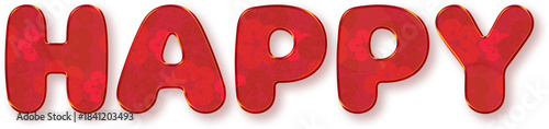 Red happy word typography design with floral pattern