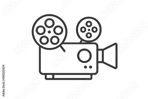 Footage of a vintage film camera with reels, showing typical design elements from traditional cinema