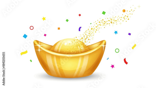 Golden Ingot with Festive Confetti - Wealth and Celebration Illustration