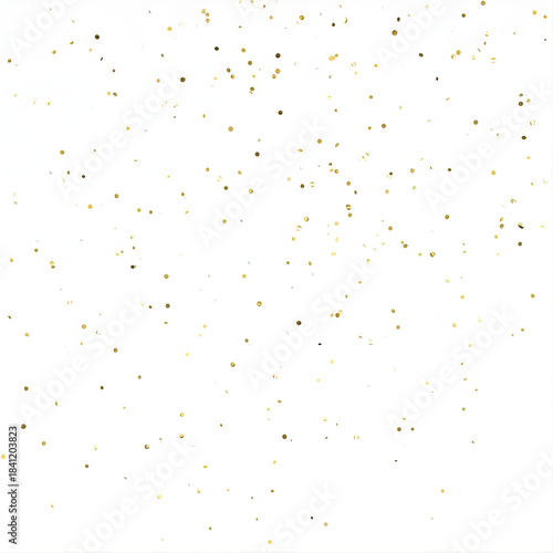 Scattered gold confetti pieces on a white background