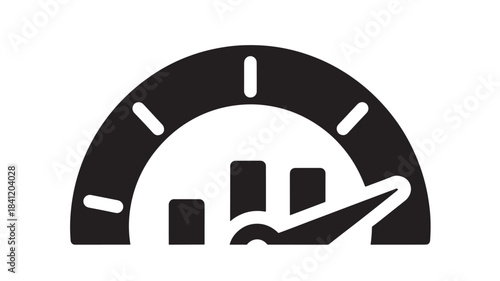 Simple black and white icon representing speed or performance with a needle and gauge