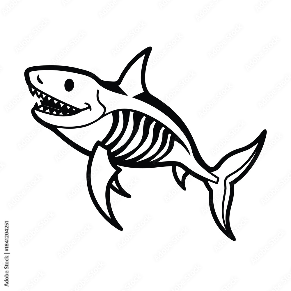 Obraz premium Cartoon shark vector illustration of a marine aquatic animal isolated on white for food and fishing design