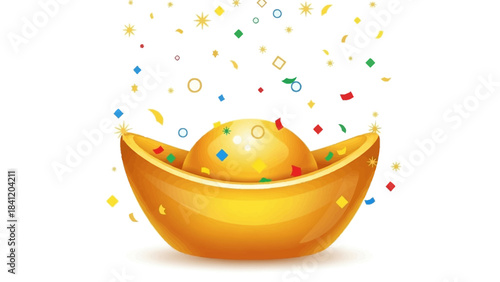 Golden Ingot with Confetti A Symbol of Prosperity and Celebration