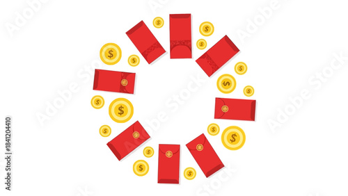 Festive Abundance Envelopes and Gold Coins Circle for Prosperity