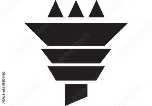 Simple black funnel symbol with triangles on top, isolated on white