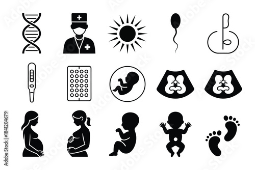 Illustrations depicting the journey from conception to early infancy stages