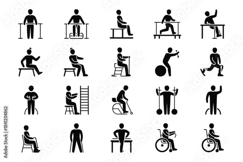 Diverse set of stick figure icons depicting people with disabilities