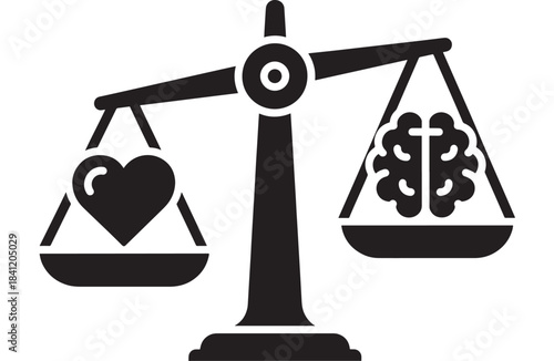 A scale balancing a heart and a brain, symbolizing the equilibrium between emotions and intellect