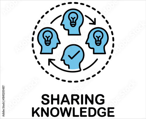 Information Exchange Color Vector. Abstract idea illustrating Skillsharing, Learning, and Teaching processes. Isolated outline drawing representing professional development with an editable stroke.