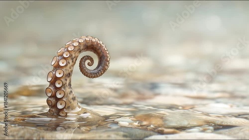 Octopus Tentacle Emerging from Shallow Water with Soft Natural Bokeh