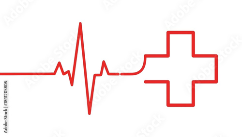 A red heartbeat line seamlessly transitions into a plus sign on white