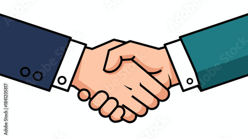 Cartoon vector illustration of two businesspeople shaking hands, showing agreement