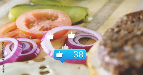 Speech-bubble popping over onion ring, like badge counting up, thumbs popping to show likes
