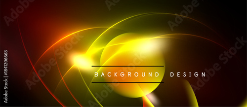 Bright abstract design features glowing curves, vibrant colors. Background radiates energy, modern aesthetic. Text reads background design.