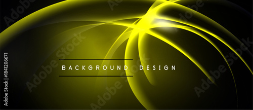 Abstract yellow lines create dynamic glow effect. Dark background emphasizes bright curves, modern design element.