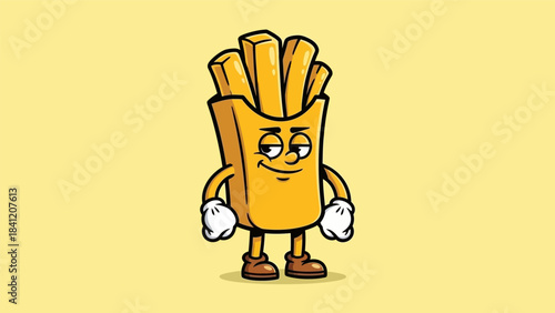 Cartoon French Fries Character with a Relaxed Expression.