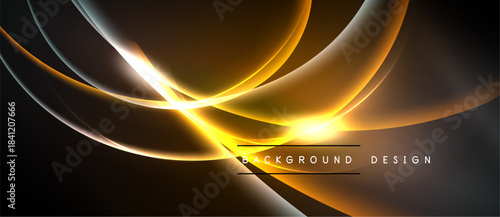 Abstract golden lines create dynamic flow. Dark background emphasizes bright curves, modern design element. Smooth gradients, elegant presentation.