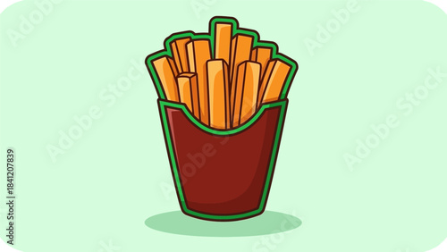 Cartoon French Fries in a Red Container with Green Trim.