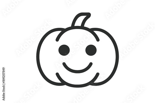 Black outline of a smiling pumpkin with a face on a white background, showing a playful design for festive celebrations