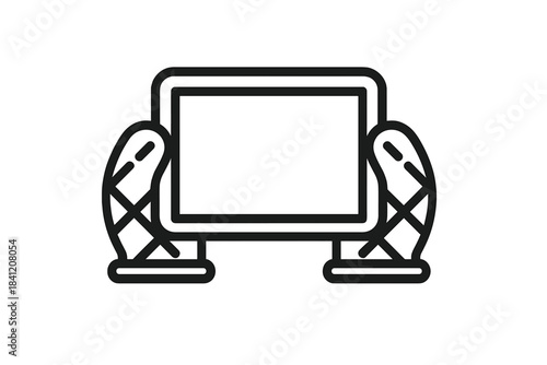 Digital device with hands holding it while showing a blank screen in a minimal style setting