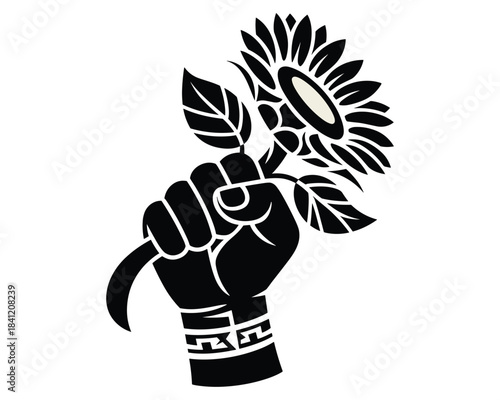 Fist Holding Sunflower Symbol