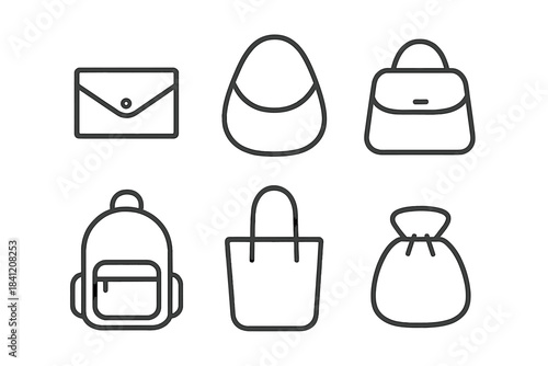 Different types of bags arranged in a simple layout on a white background
