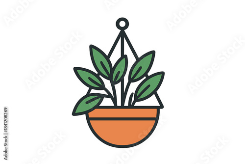 Hanging plant with green leaves in an orange pot displayed indoors