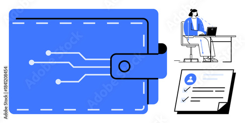 Digital wallet concept emphasizing online user authentication and secure technology. Digital wallets streamline user authentication and enhance secure payments. Perfect for fintech, e-commerce