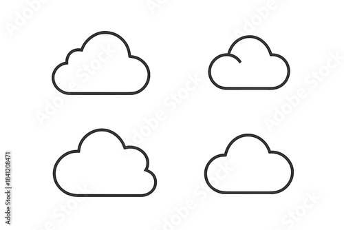 Different cloud shapes drawn in simple outlines showing variety without color or detail in a basic design style