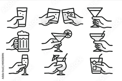 Different types of drinks held in hands at a social gathering or event