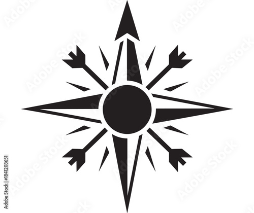 Stylized compass rose icon with bold black design and directional indicators