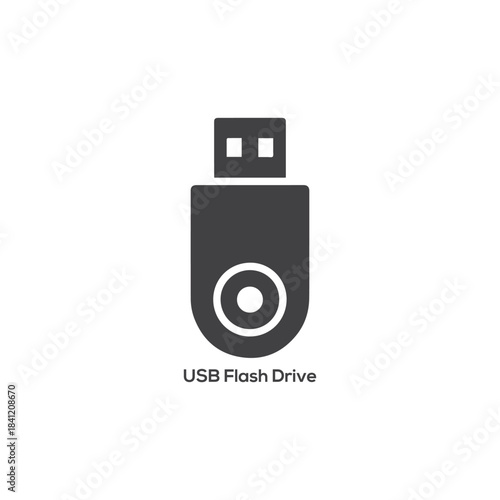 USB Flash Drive Icon Vector, Symbolizing Portable Digital Data Storage, Electronic Memory, Computer Transfer, and Mobile Backup Device.