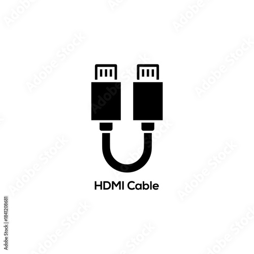 High-Definition HDMI Cable Icon Vector, Symbolizing Digital Video, Audio Transmission, Multimedia Connection, and Electronic Display Technology.
