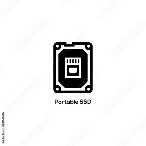 Portable SSD Hard Drive Icon Vector, Symbolizing Fast Digital Data Storage, External Memory, High-Speed Backup, and Mobile Computing.