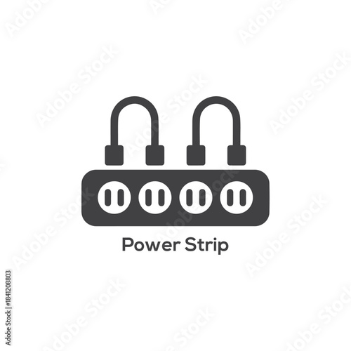 Power Strip Outlet Vector Icon, Symbolizing Electrical Energy, Multiple Plugs, Charging Station, Home Appliance, and Office Power Hub.