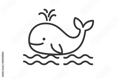Cartoon whale swimming in the ocean with water spouts during daytime