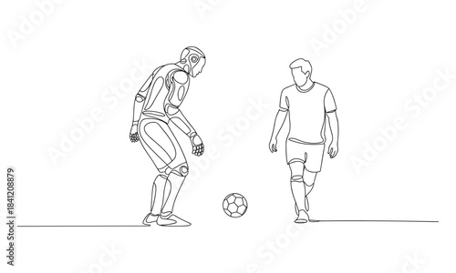 Robot playing soccer with human on field