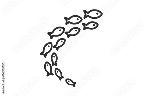 Group of fish swimming in a curved formation in water during the day