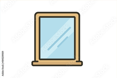 Simple window design with clear glass and brown wooden frame in a plain background